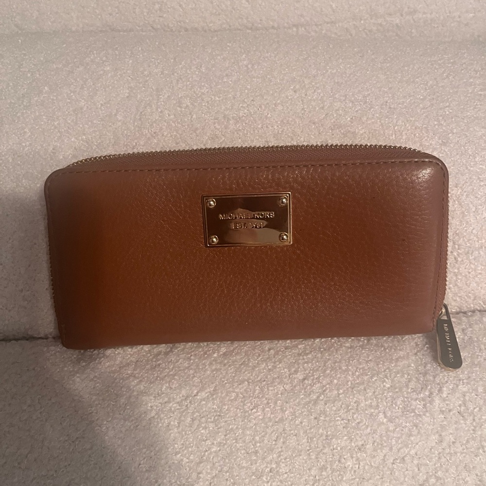 Michael Kors Tan Leather Zip Wallet